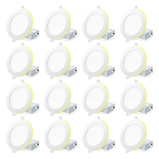 Eosmile 4 Inch White Recessed Lighting With Night Light 16 Pack  Canless Ultra Thin Wafer Downlight Pot Indoor Exterior Soffit Lighting  Dimmable 5 Color Selectable  9W  120V  750Lm  Dimmable  Etl Fcc