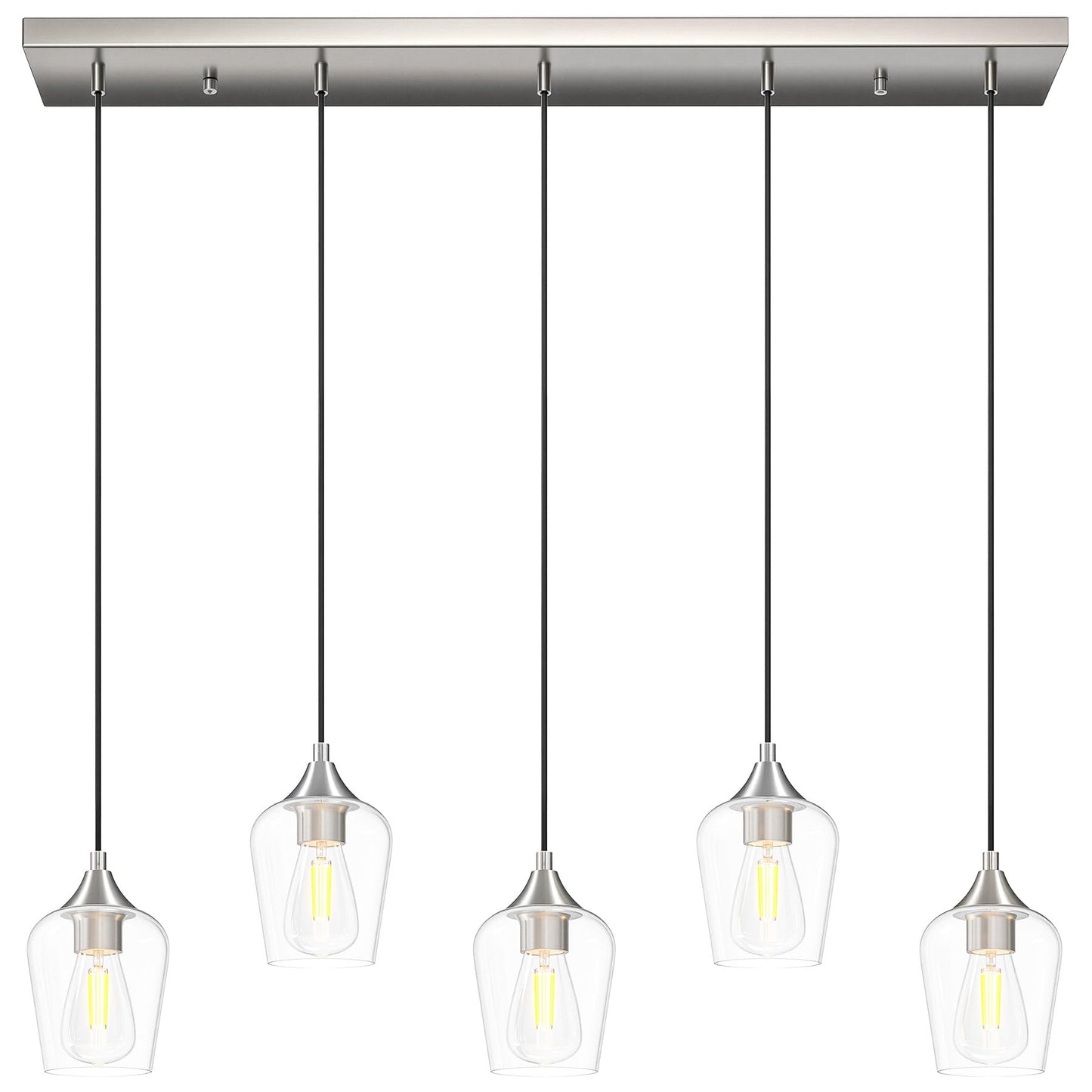 Vonluce 5-Light Pendant Light Kitchen Island  Pendant Light Fixture With 10-55 Height  Modern Pendant Lighting With Wine Glass Shades For Living Room Hallway  Brushed Nickel  Etl Certificated