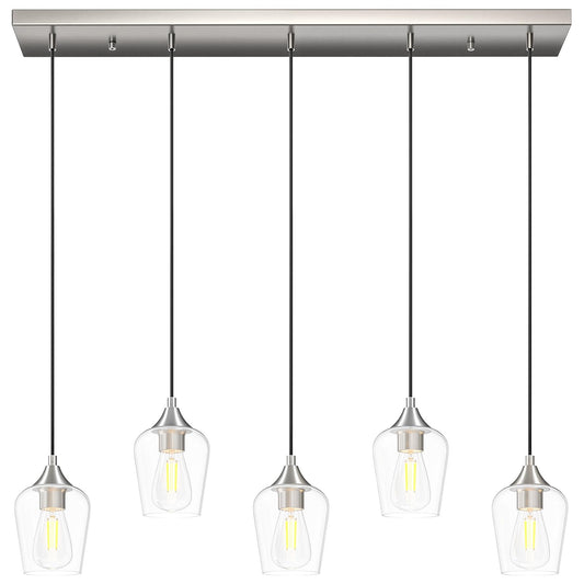 Vonluce 5-Light Pendant Light Kitchen Island  Pendant Light Fixture With 10-55 Height  Modern Pendant Lighting With Wine Glass Shades For Living Room Hallway  Brushed Nickel  Etl Certificated