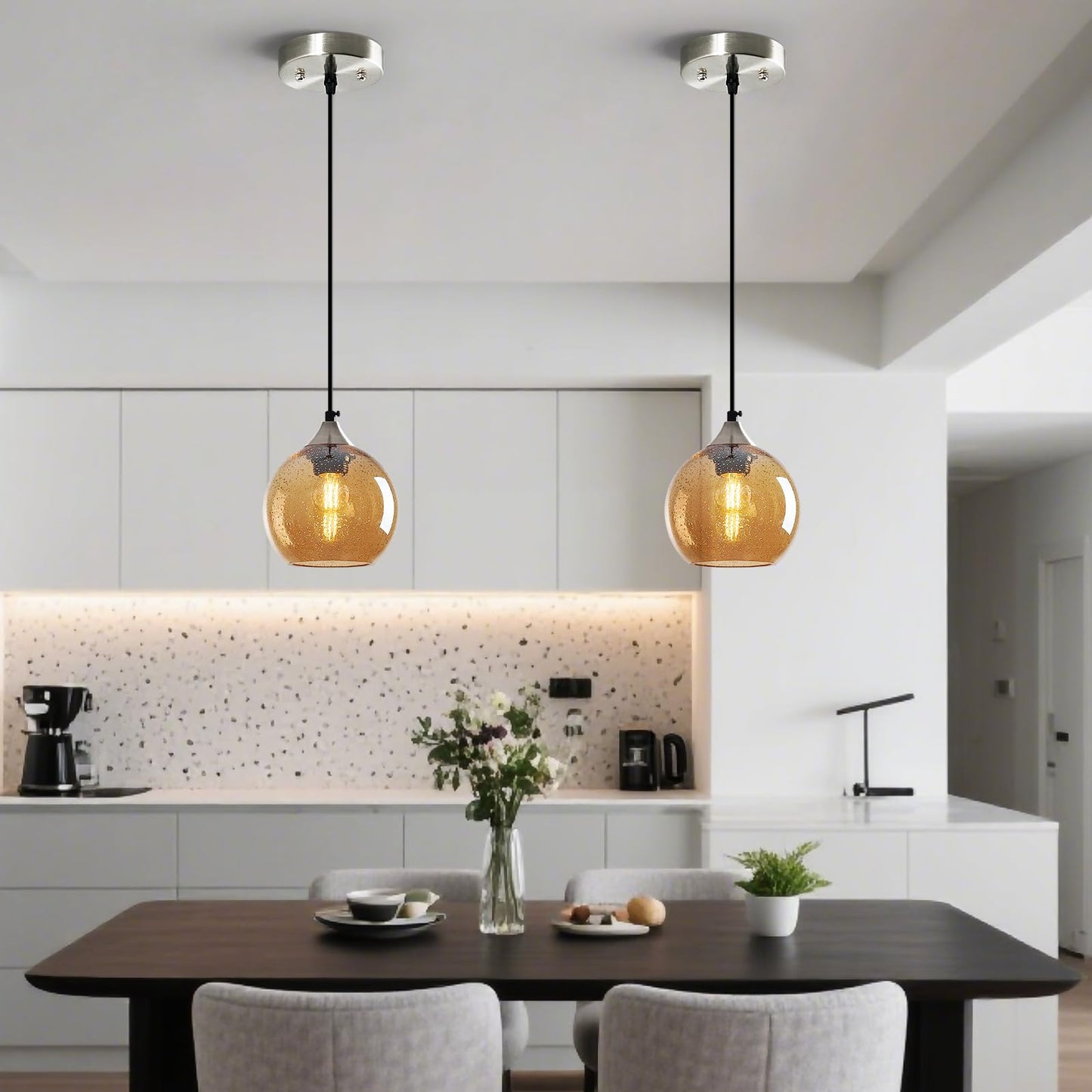 Lbsqj Amber Glass Pendant Lights Kitchen Island Globe Pendant Light Fixtures Modern Pendant Lighting For Bedroom Living Dining Room Light Fixture (5.9 In  2 Pack)