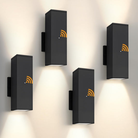 Dusk To Dawn Outdoor Lighting  Led Square Up And Down Outdoor Sconce Lights  Matte Black Exterior Lighting Fixtures With 7W Led Bulbs  Front Porch Lights For House  Garage  Patio  Doorway  4 Pack