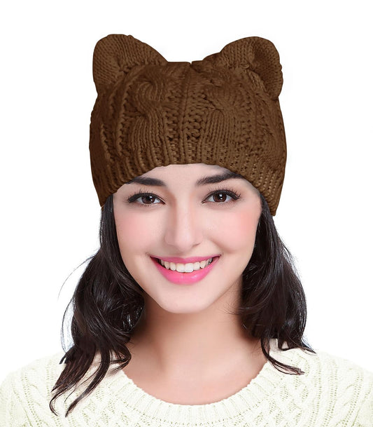 v28 Women Men Girls Boys Teens Cute Cat Ear Knit Cable Rib Hat Cap Beanie
