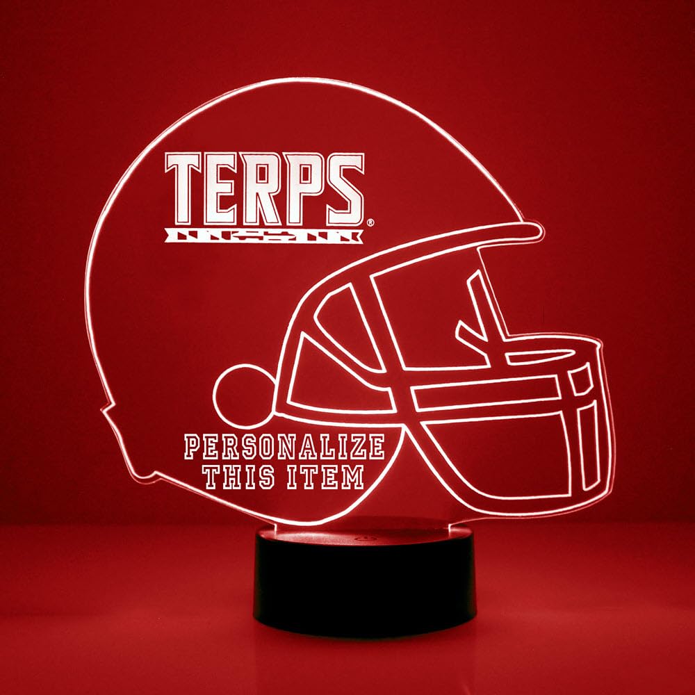 Custom University Of Maryland (Umd) Terps Terrapins Football Helmet Led Sign Night Light Lamp With Remote  Personalized Text  Officially Licensed From The Clc By Mirror Magic Gifts  Made In The Usa
