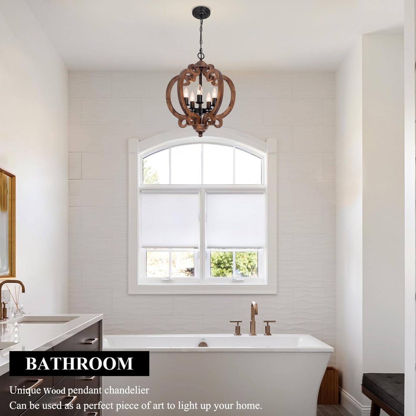 17.72 Farmhouse Wood Chandelier  5-Light Rustic Dining Room Light Fixture  Farmhouse Hanging Pendant Lighting  Vintage Orb Chandeliers For Kitchen Island Foyer Living Room Bedroom