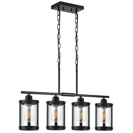 Osimir 4-Light Kitchen Island Lighting  Black Linear Dining Room Light Fixtures With Clear Glass And Chain  Modern Farmhouse Chandelier Pendant Light For Kitchen Island Dining Room  Os-3014-4Isbk