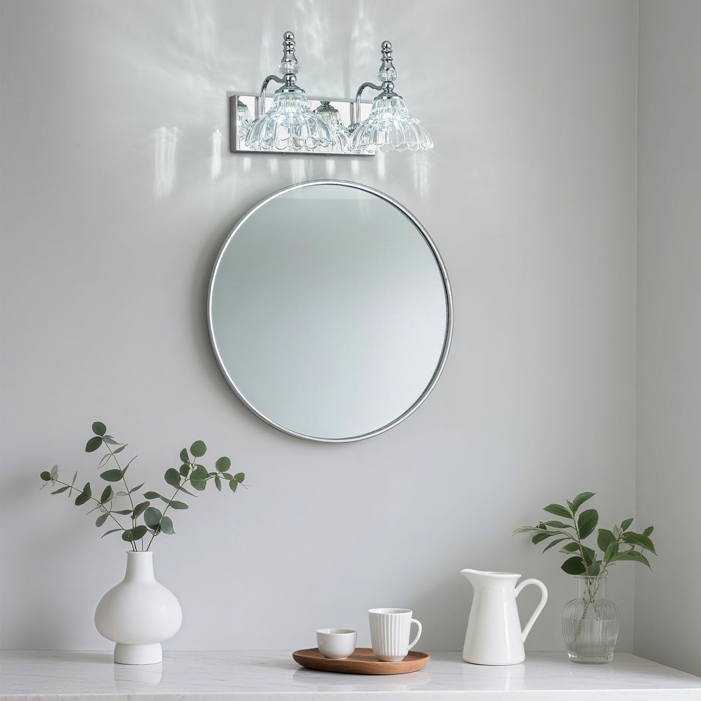 Lbsqj Vintage Bathroom Vanity Light  2-Light Chrome Vanity Lighting Fixture With Flower Glass Shade  Bathroom Lighting Fixtures Over Mirror