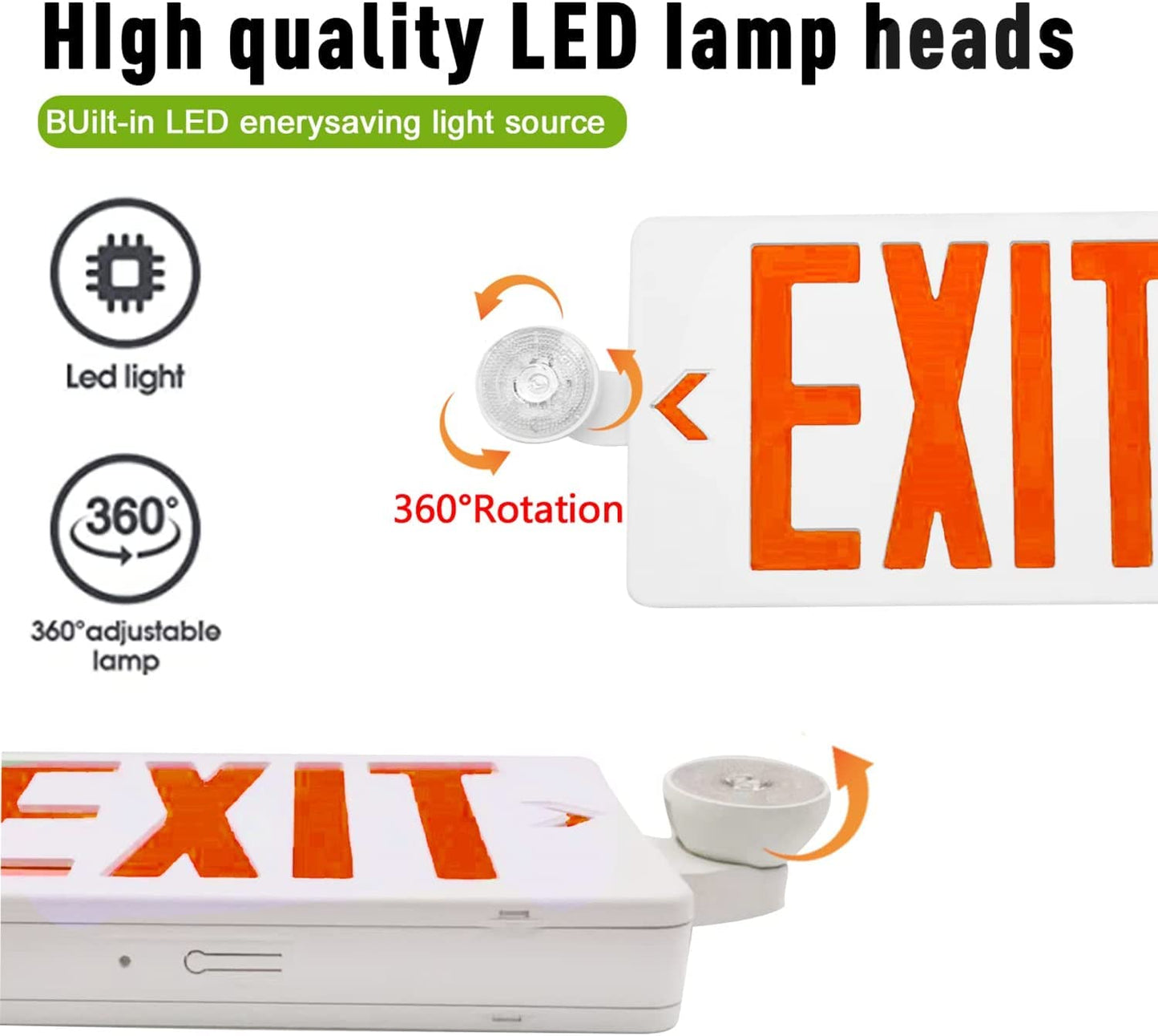 OSTEK 2 Pack Red LED Exit Sign with Emergency Lights, Adjustable Heads, Battery Backup, UL-Listed, ABS Material