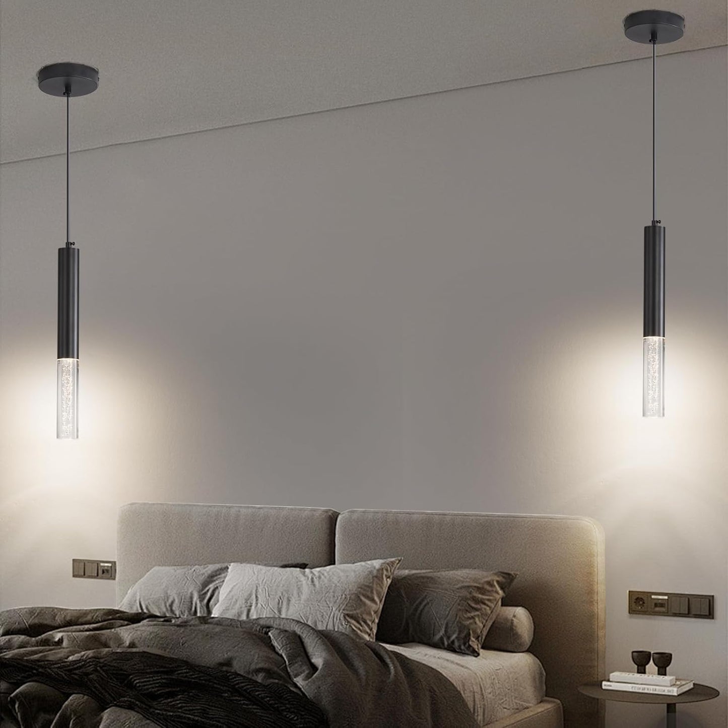 2 Pack Modern Pendant Lights  Mini Chandelier Bubble Acrylic Pendant Lighting For Kitchen Island  3 Color 3000K/4500K/6500K  Black Led Ceiling Hanging Light For Bathroom  Dining Room  Bedroom