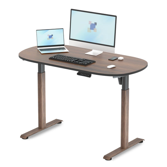 ERGO COLLECT Oval Leg Electric Standing Desk, 48x24 Inch Whole-Piece Oval Desktop, Height Adjustable Sit Stand Workstation for Home Office, Walnut (48x24)