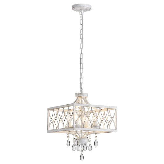 Farmhouse Crystal Chandelier White Modern K9 Crystal Ceiling Chandelier Lighting Fixture  Hanging Pendant Light Fixture  Kitchen Island Lighting For Dining Room Living Room Entryway Bedroom Hallway