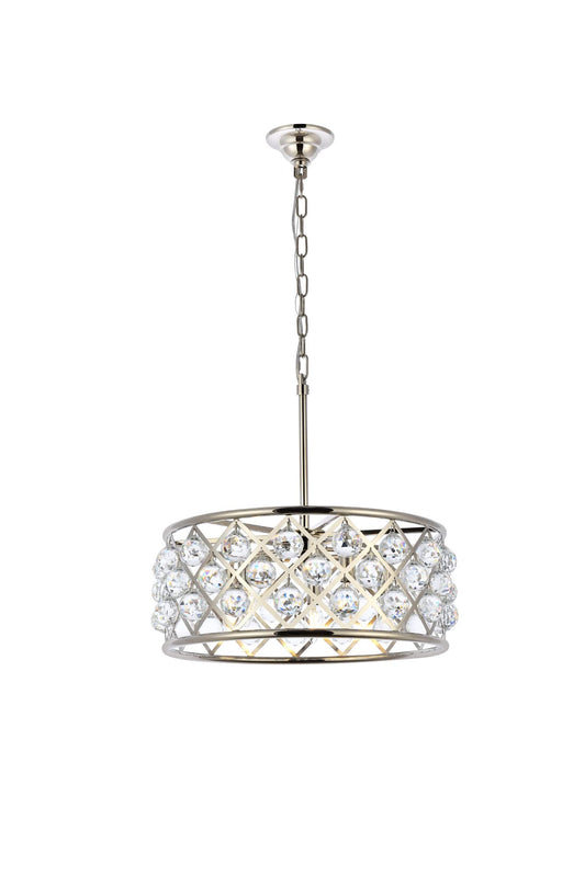 Elegant Lighting Madison Collection 5-Light Pendant Lamp, 20in Depth x 9in Height, Polished Nickel Finish, Crystal, Model 1214D20PN/RC
