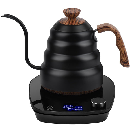 Electric Gooseneck Kettle, 30oz 0.9L Water Electric Kettle with Intelligent Temperature Control Quick Heating 304 Stainless Steel for Coffee Tea Boil Hot Water 1000W(Black)
