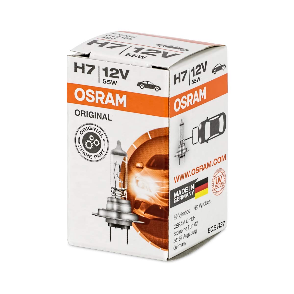 OSRAM H7 Headlight Bulbs 12V 55W Longlife Set of 10, Model 64210L, Silver