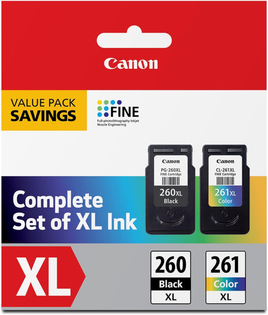 Canon PG-260 XL / CLI-261 XL Genuine Ink Value Pack (2 Cartridges), Compatible with TS5320, TR7020