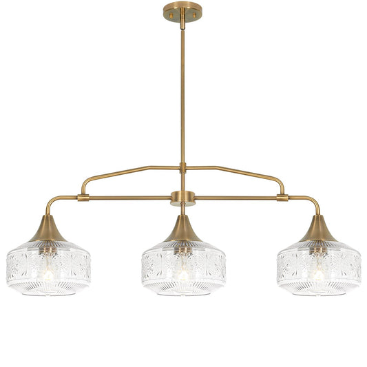 Farmhouse 3-Light Adjustable Kitchen Island Lighting With Clear Glass Shades  Brass Gold Finish Pendant Lights For Dining Room Table  Industrial Island Lights Chandelier For Modern Home Decor