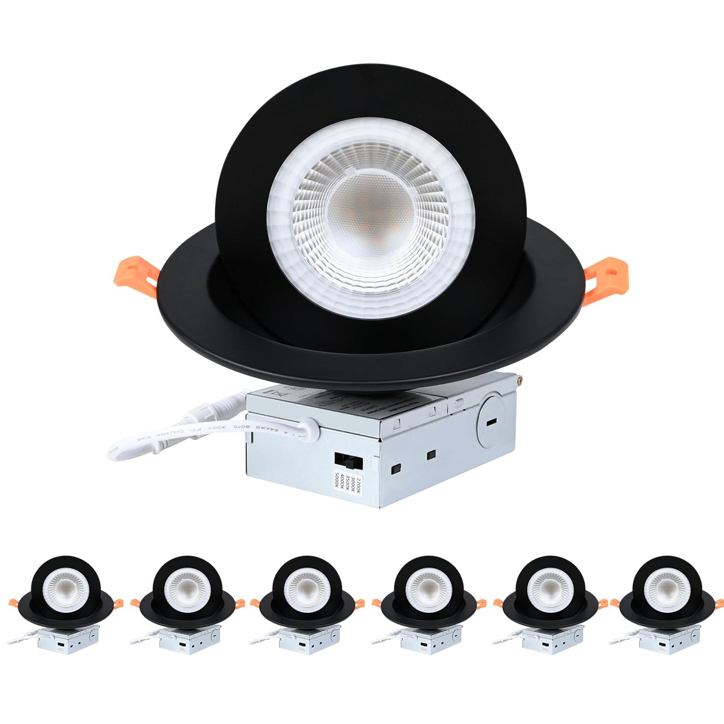 Zyc Gimbal Led Recessed Lighting - 6 Inch 5Cct 12W 360 Rotation Adjustable Eyeball Light Led Swivel Spotlight Directional Sloped Ceiling Light Dimmable Canless Wafer Downlight Pack Of 6 Black.