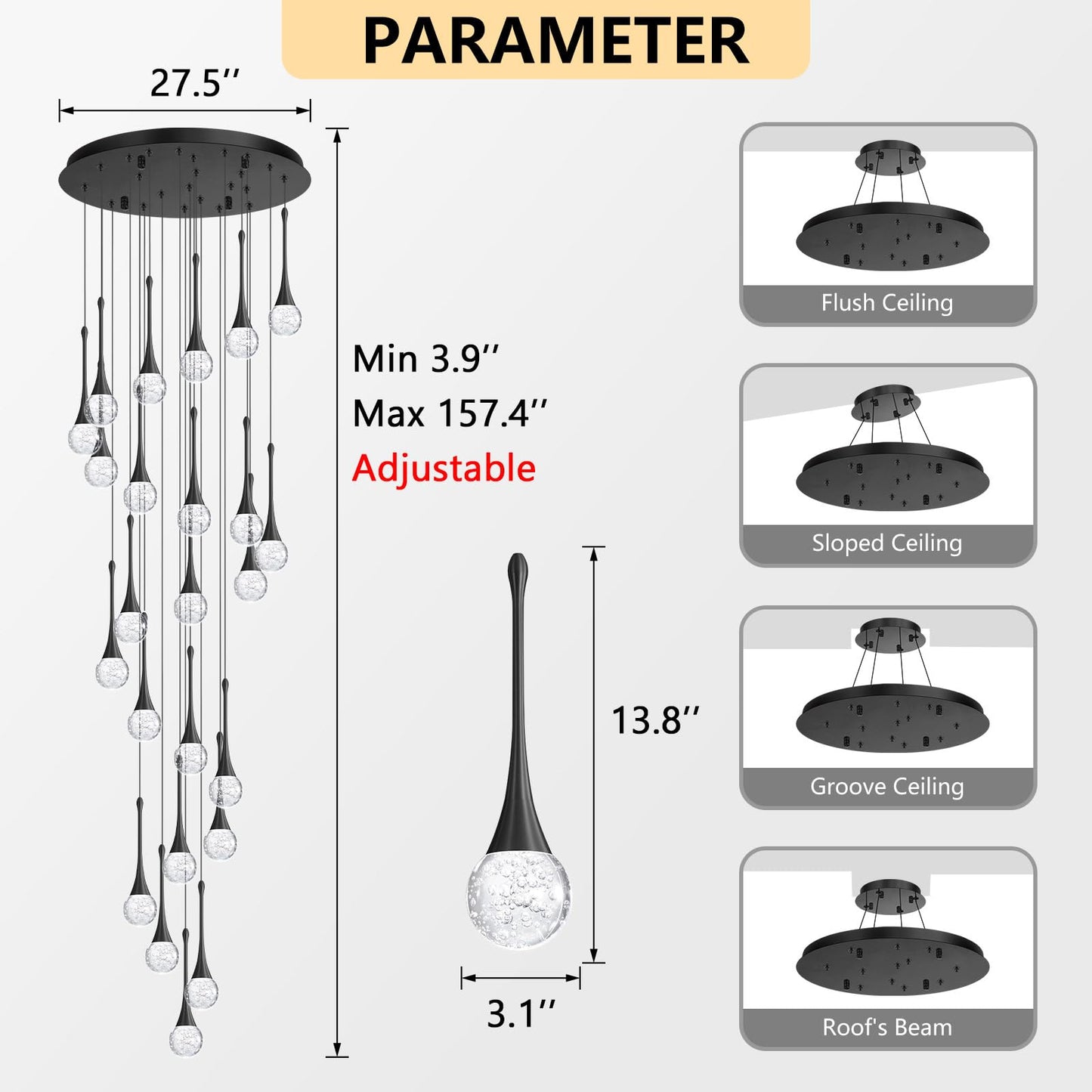 24 Light Modern Glam Crystal Chandelier For High Ceiling Led Dimmable Ceiling Pendant Light Staircase Foyer Enterway Living Room Chandelier Lighting Antique Black