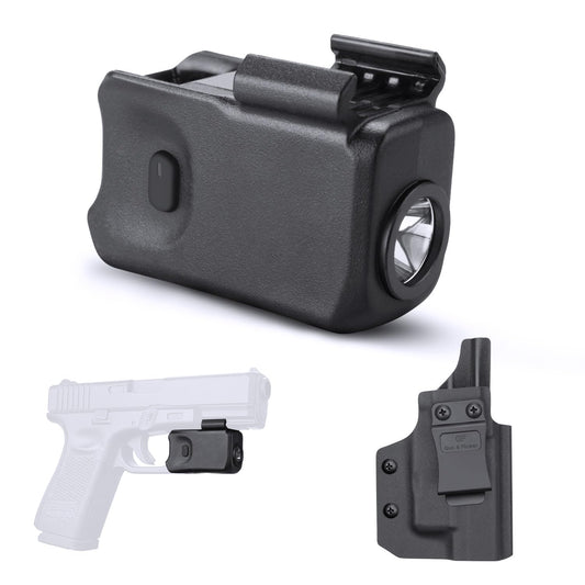 GUN & FLOWER IWB Kydex Holster with 150 Lumen LED Flashlight, Right Hand Draw, D-kydex Holster+Light, Compatible with Glock 17/19