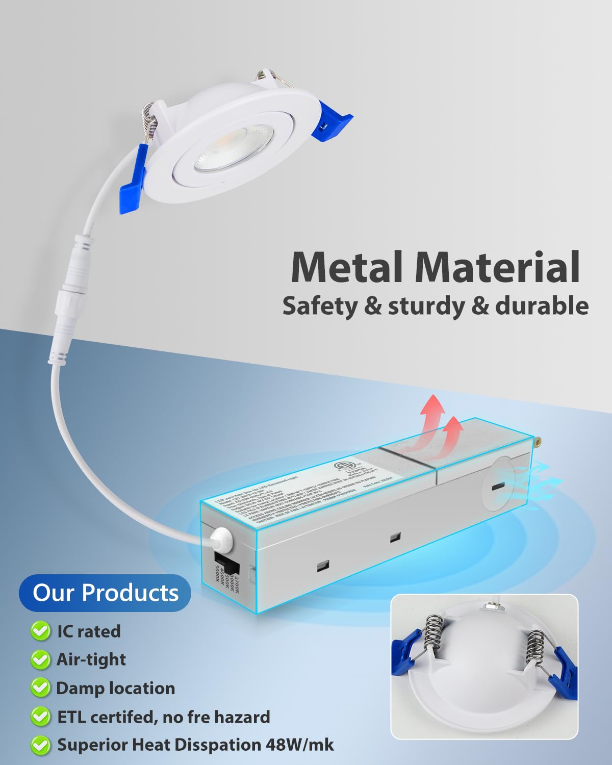 Adetu 2 Inch 5Cct Gimbal Led Recessed Lighting With Junction Box  360?90?Adjustable Recessed Can Lights  2700K/3000K/3500K/4000K/5000K Selectable  5W Eqv 50W  550Lm Brightness - Etl (White 12 Pack)