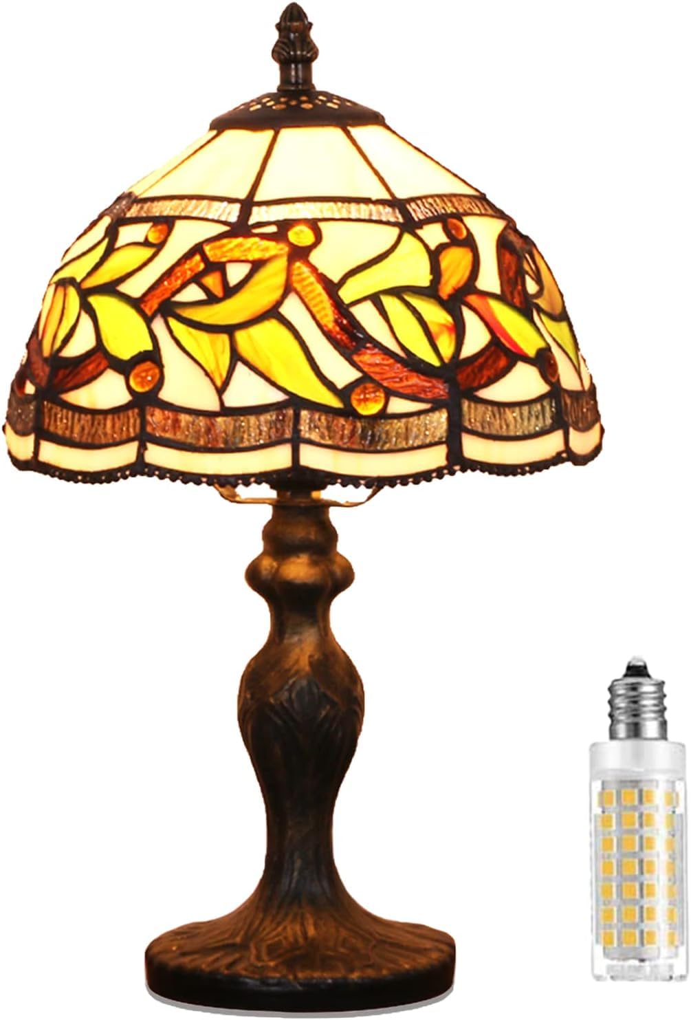 Miaoke Stained Glass Table Lamp Stained Glass Crystal Bead Style Table Light  Handmade Desk Bedside Night Light  Antique Art Craft Gifts Lover Living Room Bedroom Bookcase (Lace Baroque)