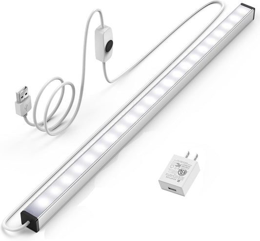 Asoko Led Under Cabinet Lighting Strip, 12 Inch, Daylight White 5000K, Dimmable, Usb Powered, Thin Design For Kitchen & Display Cases