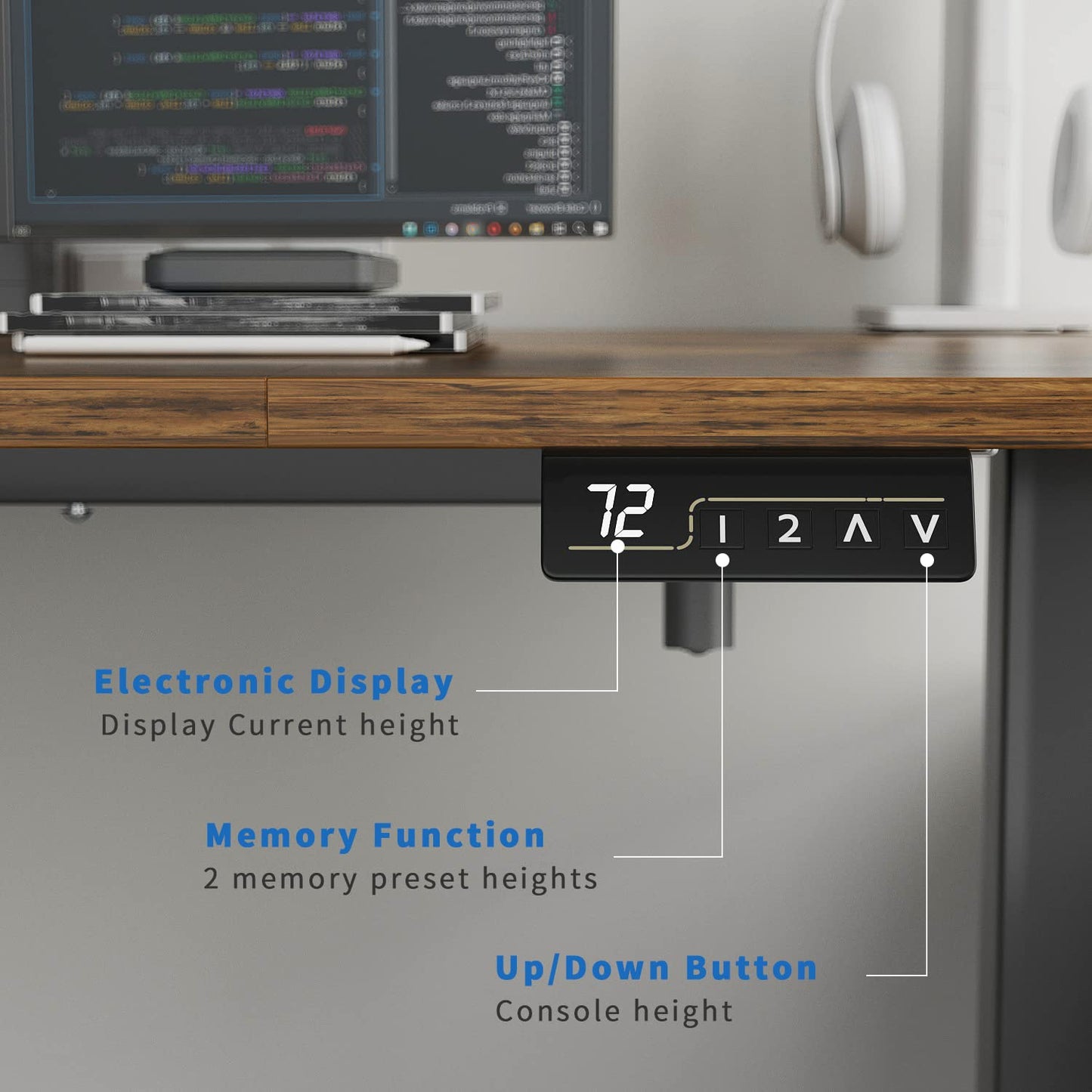 YESHOMY Height Adjustable Electric Standing Desk 63 inch Computer Table, Home Office Workstation, 63in, Black Leg/Rustic Brown Top