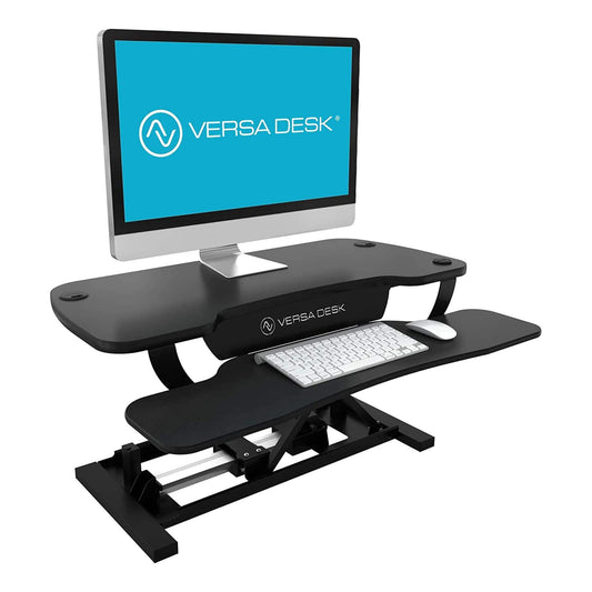 VERSADESK Electric Standing Desk Converter, 48 Inch PowerPro Height-Adjustable Sit Stand Desktop Riser, Keyboard Tray, USB Charging Port, 48" W X 24" D, Black