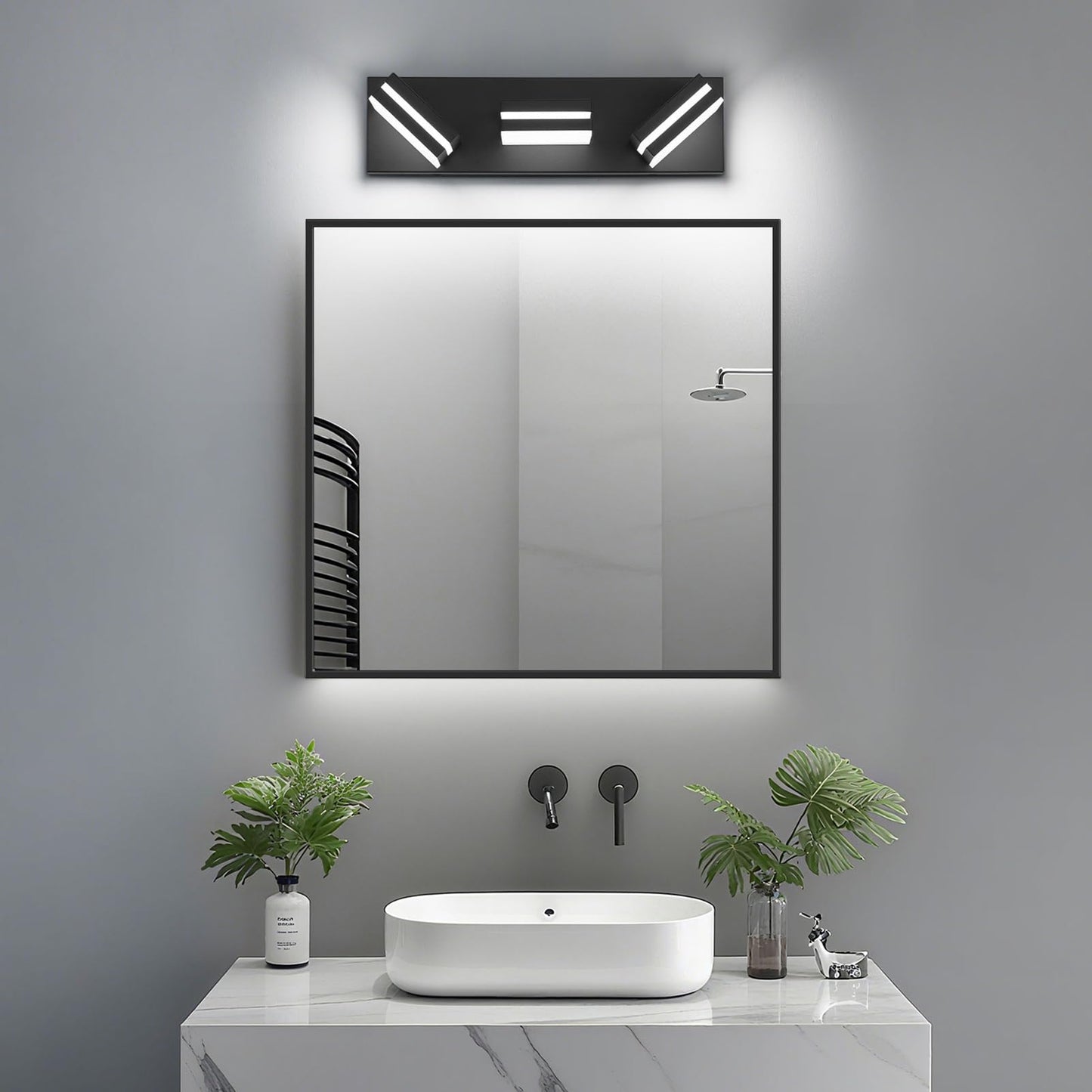 Jzekvn Modern Led Bathroom Lights Fixtures(3-Light) Metal Black Acrylic Wall Lighting Vanity Lights For Bathroom Over Mirror(6000K 16In