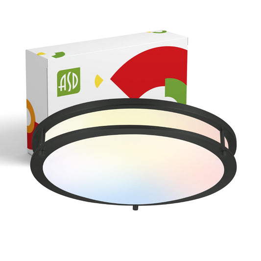 Asd Led 16 Inch Round Flush Mount Light Fixture | 24W 1900Lm 3000K-5000K 120V | 3Cct  Dimmable  Energy Star  Etl Listed | Close To Ceiling Double Ring Lamp  Low Profile Lighting | Black