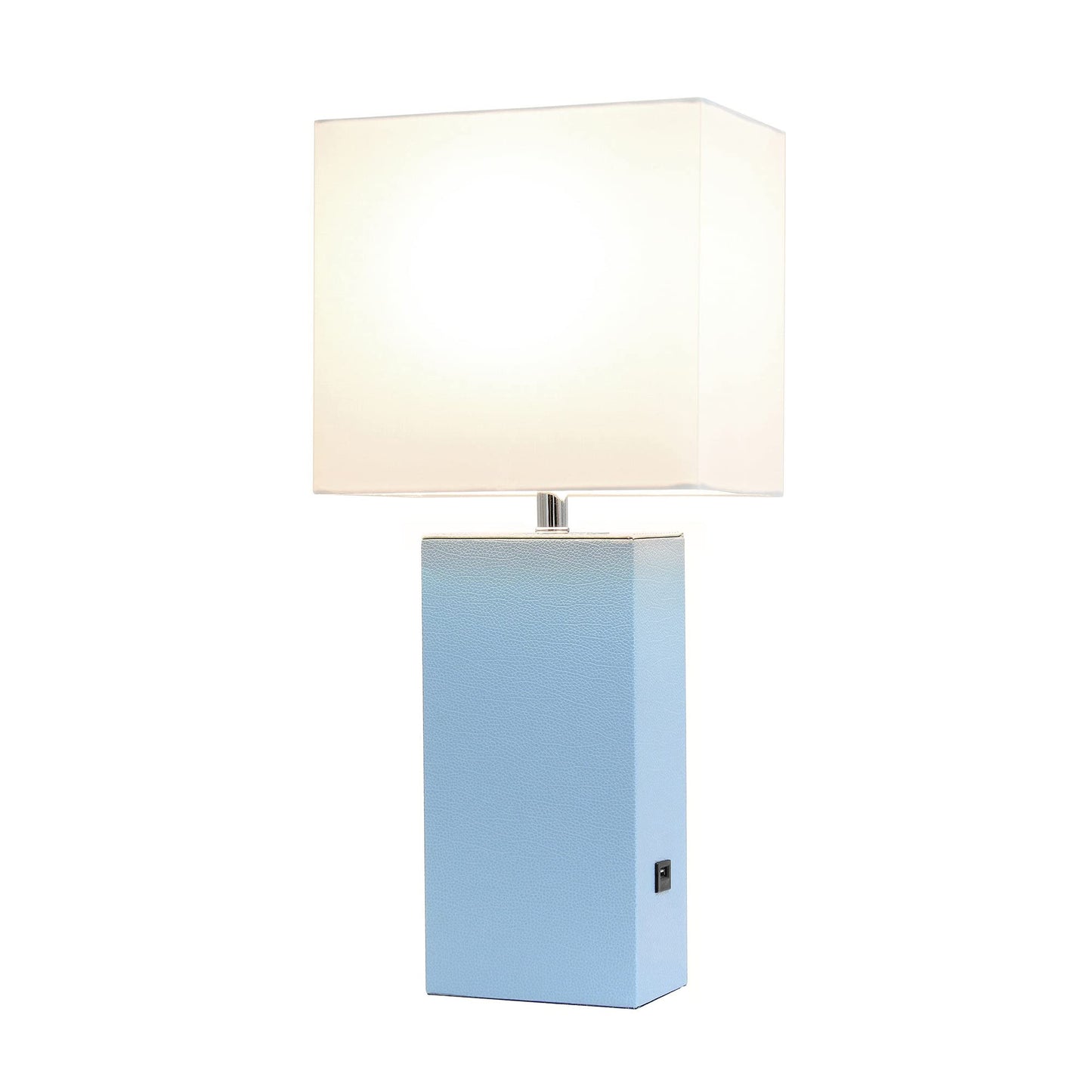 LALIA HOME Bedside Table Lamp with USB Charging, 21in, Leather Base, Periwinkle, Model LHT-3012