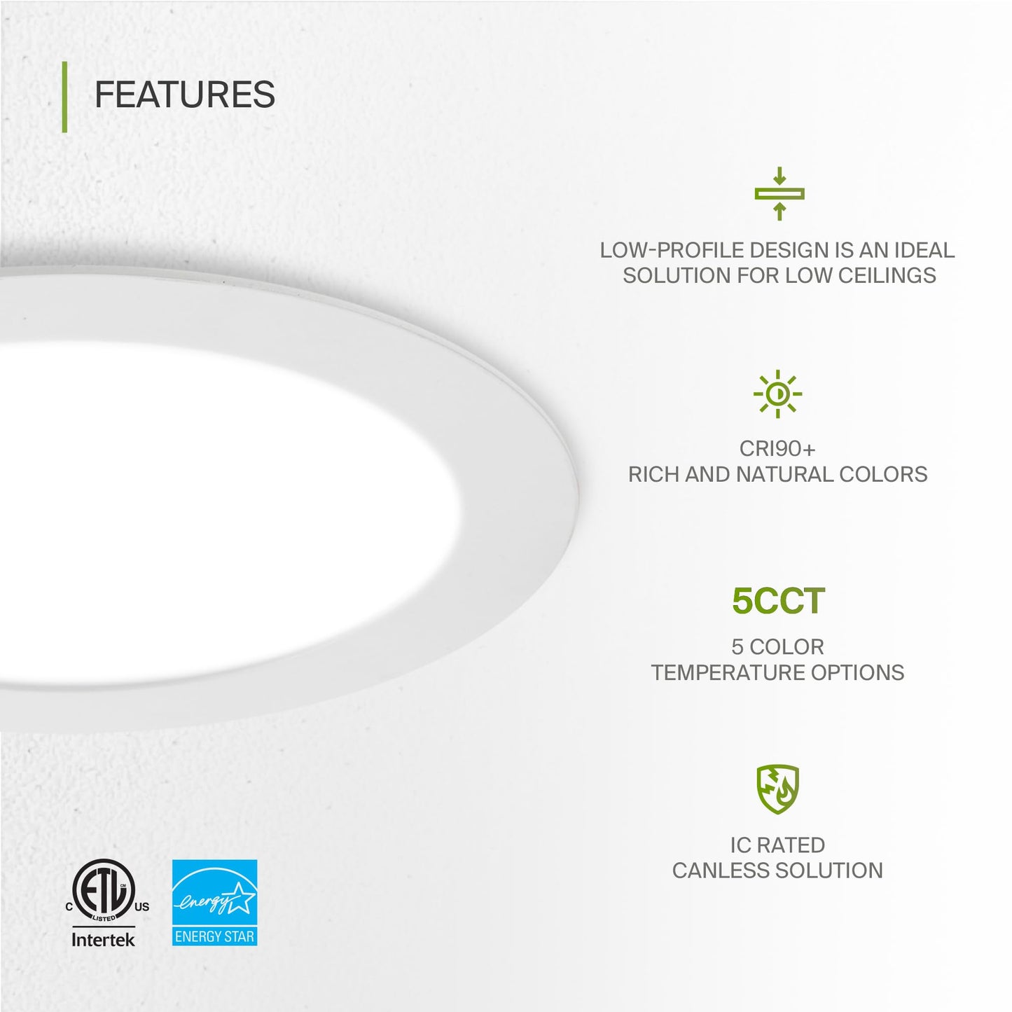 Asd 6 Pack Led Recessed Lighting 6 Inch 15W  5 Cct 2700K-5000K Cri90+  Ic Rated Ultra Thin Dimmable Ceiling Lights With J Box  Canless Wafer Downlight  Round Slim Panel Light  Energy Star Etl  White