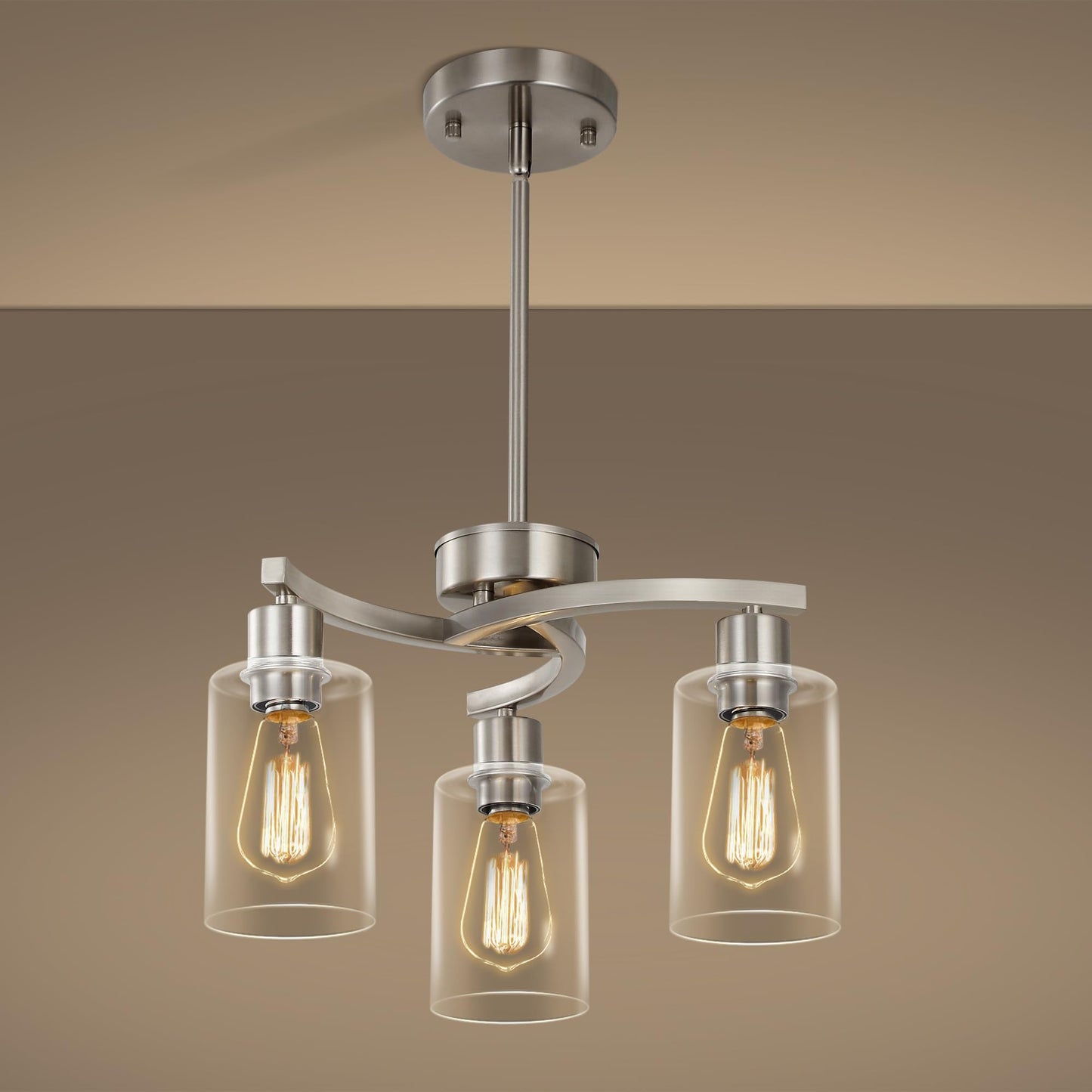 Cnratye 3-Light Brushed Nickel Pendant Lighting For Kitchen Island  Hanging Dining Room Light Fixtures Over Table  Industrial Chandelier For Entryway Hallway Foyer Bedroom  Clear Glass Shade