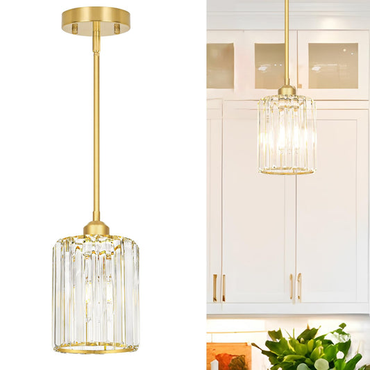 Lxybcce Gold Kitchen Pendant Lights Over Island With Adjustable Rods - Crystal Pendant Lighting Fixtures For Sloped Ceiling  Ideal Over Dining Table Or Bar  E26 Bulb Compatible  No Electrician Needed