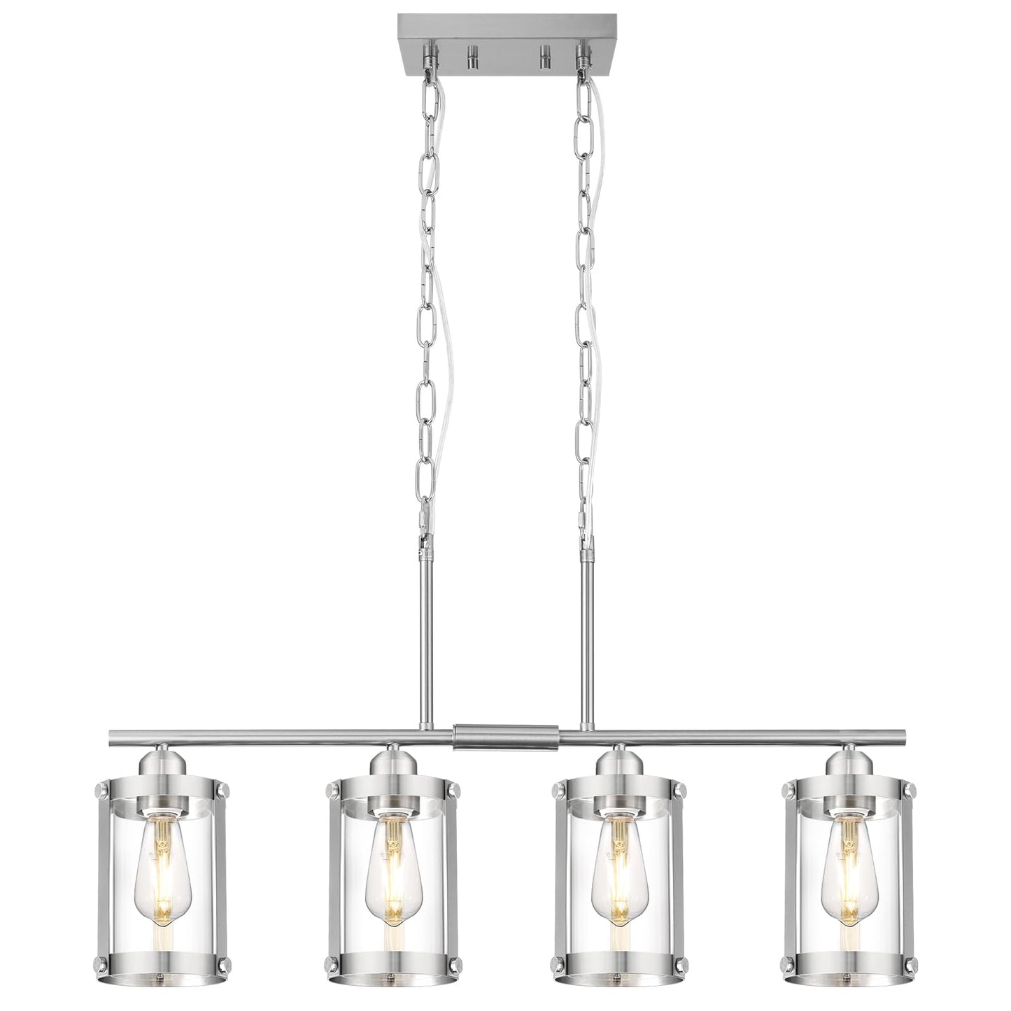 Osimir 4-Light Kitchen Island Lighting  Brushed Nickel Linear Dining Room Light Fixtures With Clear Glass  Modern Industrial Chandelier Pendant Light For Kitchen Island Dining Room  Os-3014-4Isbn