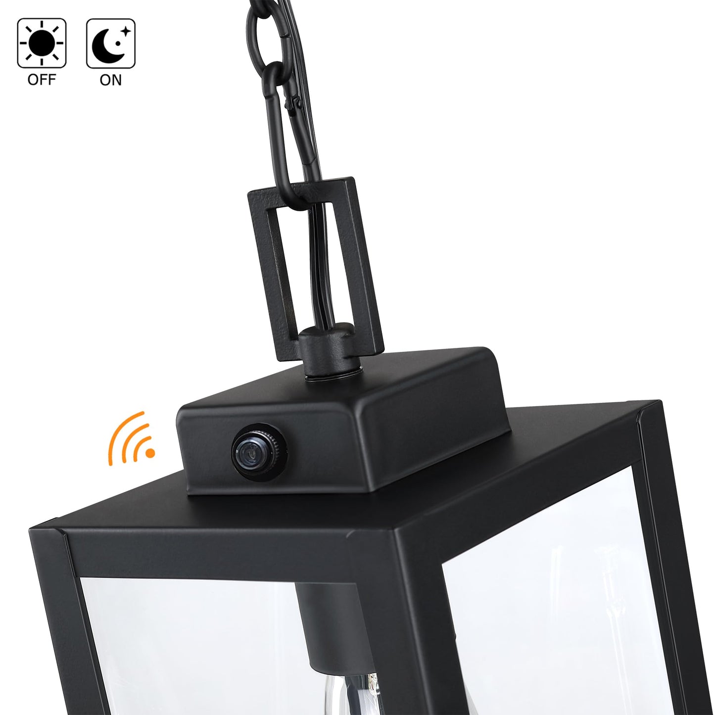 Faymart Lighting 13 Inch Outdoor Pendant Light Dusk To Dawn Hanging Porch Light For Entrance Front Door Photocell Pendant Lights For Porch Dusk To Dawn Hanging Lantern Steel And Glass E26