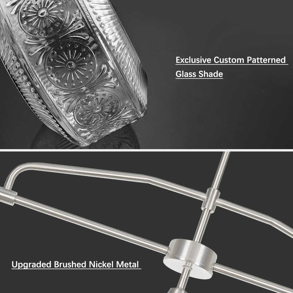 3-Light Island Light For Kitchen  Adjustable Farmhouse Kitchen Island Lighting With Clear Glass  Brushed Nickel Dining Room Light Fixture Over Table  Linear Chandelier Pendant Lighting Over Sink