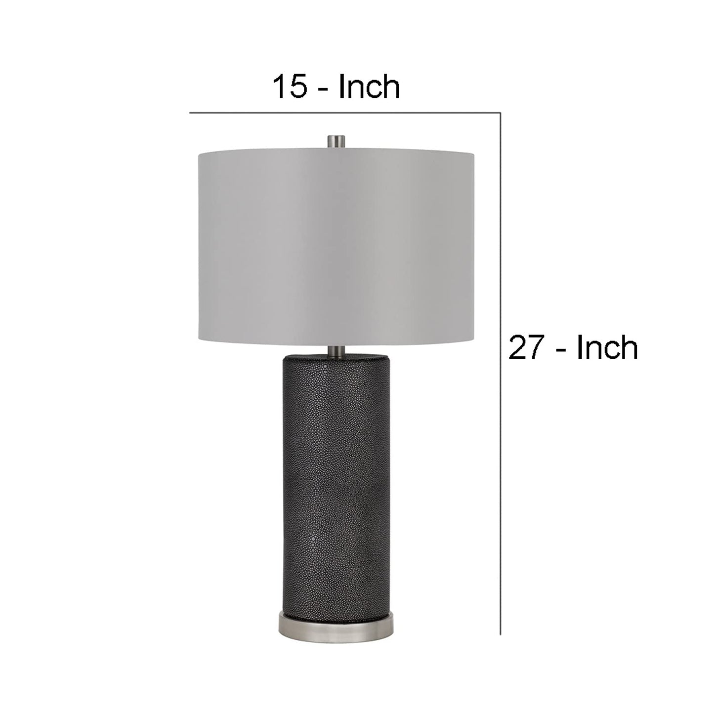 Benzara Ceramic Table Lamp, 27 in., Dimmer, Faux Leather Wrapped, Gray, Model BM272316