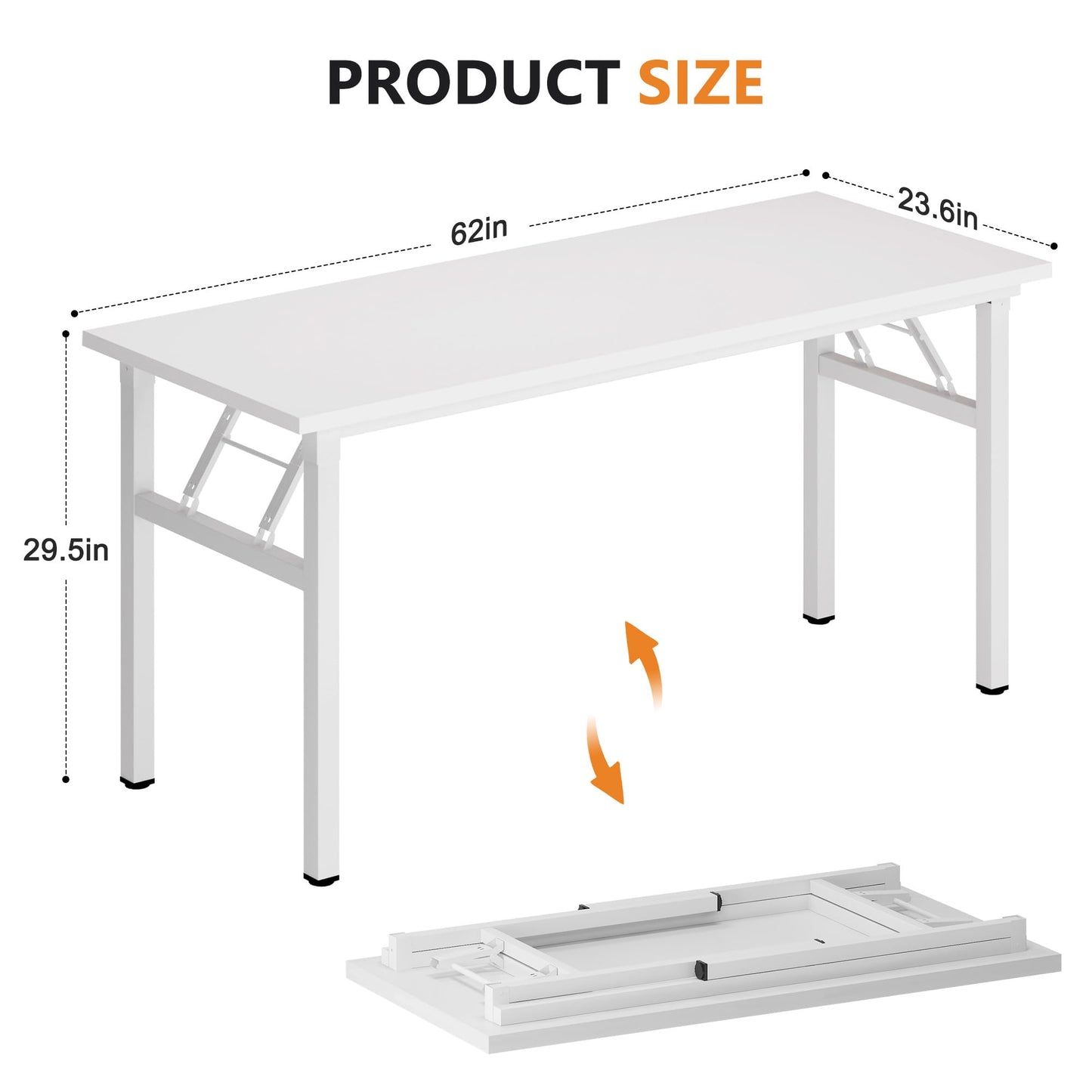 DlandHome Computer Desk 62 inches Office Desk Computer Table Study Writing Desk Workstation for Home Office Metal Frame No Install Needed White and White