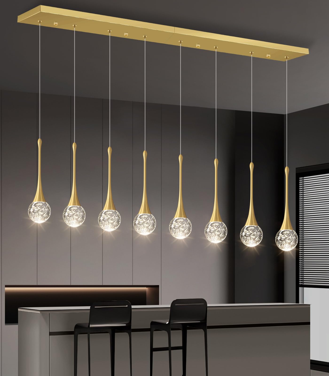 8 Light Modern Glam Crystal Rectangular Chandelier For High Ceiling Led Dimmable Ceiling Pendant Light Kitchen Island Staircase Foyer Enterway Living Room Chandelier Lighting Antique Gold
