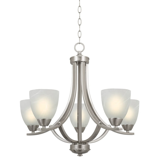 Kira Home Weston 5-Light Chandelier, Alabaster Glass Shades, Brushed Nickel Finish, Model RV-CC1185232-BN, Adjustable Chain