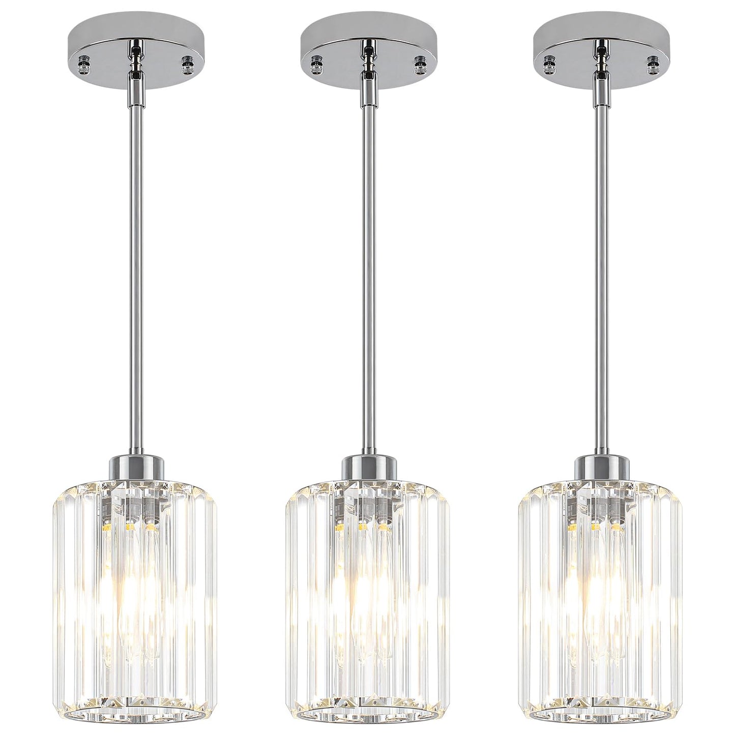 Zsmihdoh Chrome Pendant Lights 3 Pack Crystal Pendant Lighting For Kitchen Island  Modern Mini Kitchen Chandeliers Hanging Pendant Lights For Bedroom Dining Room Hallway