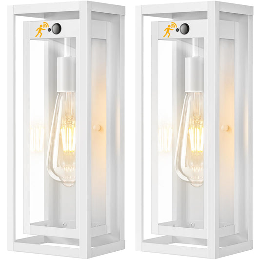 Slypadan 15 Motion Sensor Outdoor Lights  2 Pack Large White Outdoor Light Fixture  3 Lighting Modes Waterproof Anti-Rust Wall Sconces  Exterior Lighting Fixtures For Front Door  Porch  Garage
