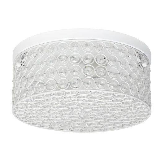LALIA HOME Glam 2 Light Flush Mount, Glass, 12 Inch, White, Model LHM-2003-WH