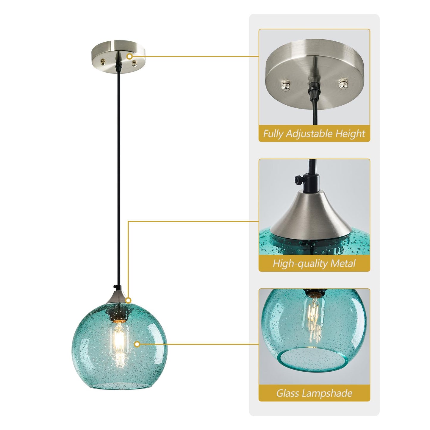Lbsqj Light Blue Glass Pendant Lights Kitchen Island Lighting Globe Pendant Light Fixtures Modern Pendant Lighting For Bedroom Living Dining Room Light Fixture (7.87 In  1 Pack)