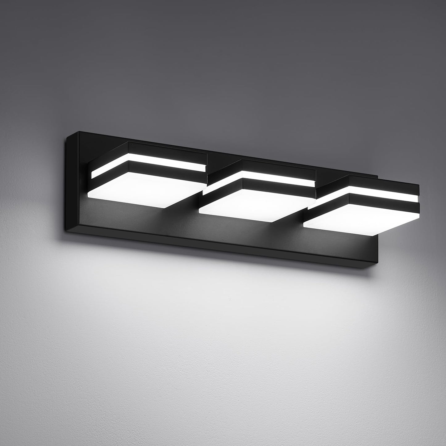 Jzekvn Modern Led Bathroom Lights Fixtures(3-Light) Metal Black Acrylic Wall Lighting Vanity Lights For Bathroom Over Mirror(6000K 16In