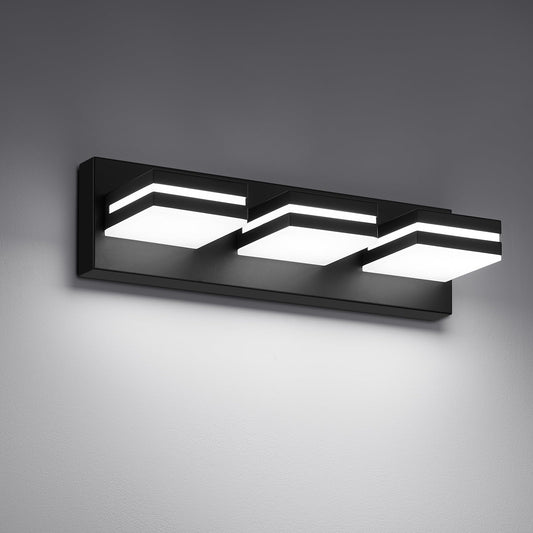 Jzekvn Modern Led Bathroom Lights Fixtures(3-Light) Metal Black Acrylic Wall Lighting Vanity Lights For Bathroom Over Mirror(6000K 16In
