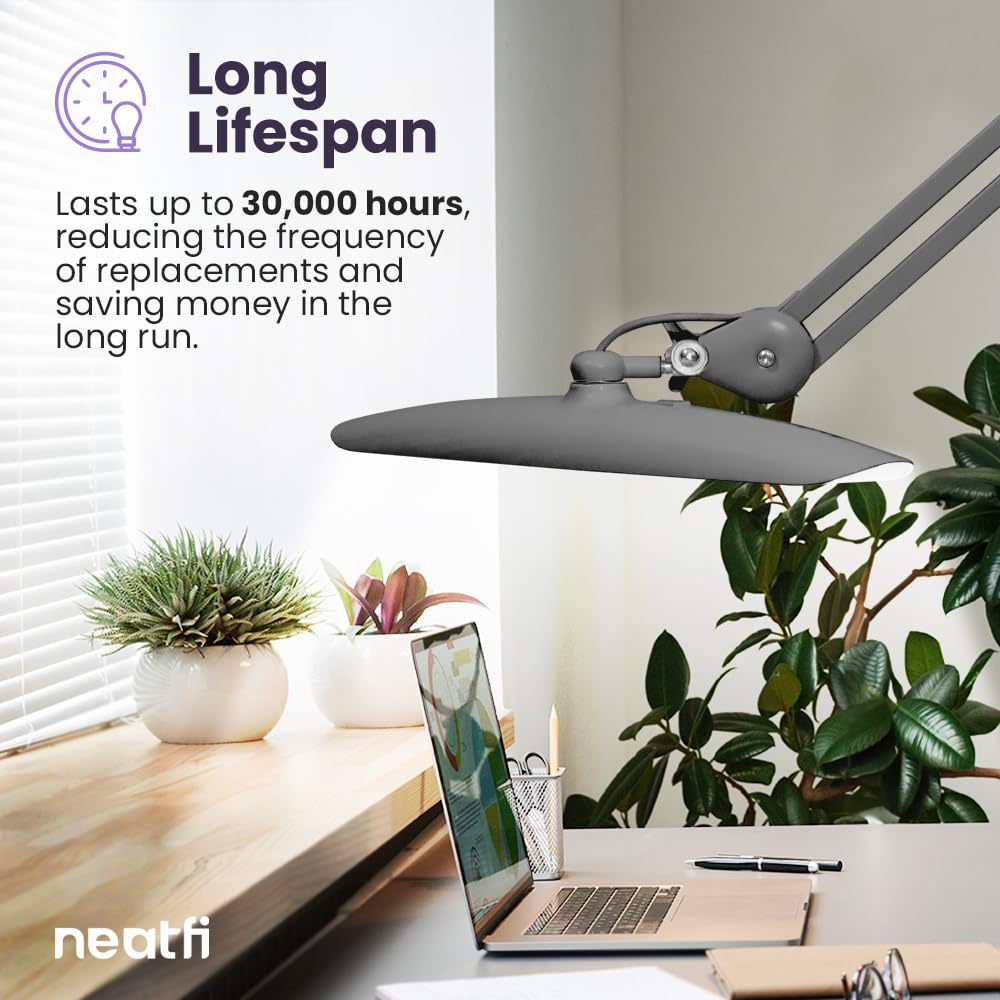 Neatfi XL LED Task Lamp, 2200 Lumens, 24W, Dimmable, Silver, Model 9501LED, Non-CCT, Plastic
