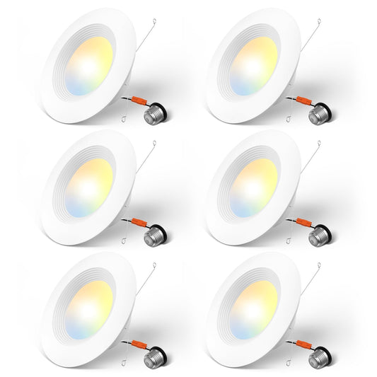 Amico 5/6 Inch 5Cct Led Recessed Lighting 6 Pack  Dimmable  Ic Rated  12.5W=100W  950Lm Can Lights With Baffle Trim  2700K/3000K/4000K/5000K/6000K Selectable  Retrofit Installation  Etl & Fcc
