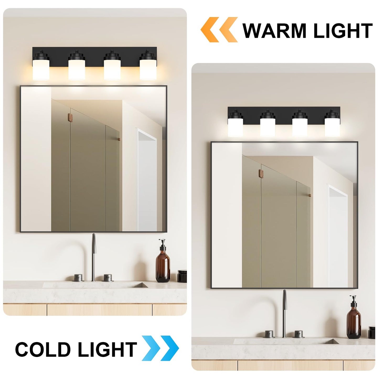 Izorro Bathroom Vanity Light Fixture  4-Light 27.5 Inch Matte Black Bathroom Light Fixtures Over Mirror  With White Glass Shade  Modern Farmhouse Vanity Lights  Rustic Restroom Lighting Fixtures
