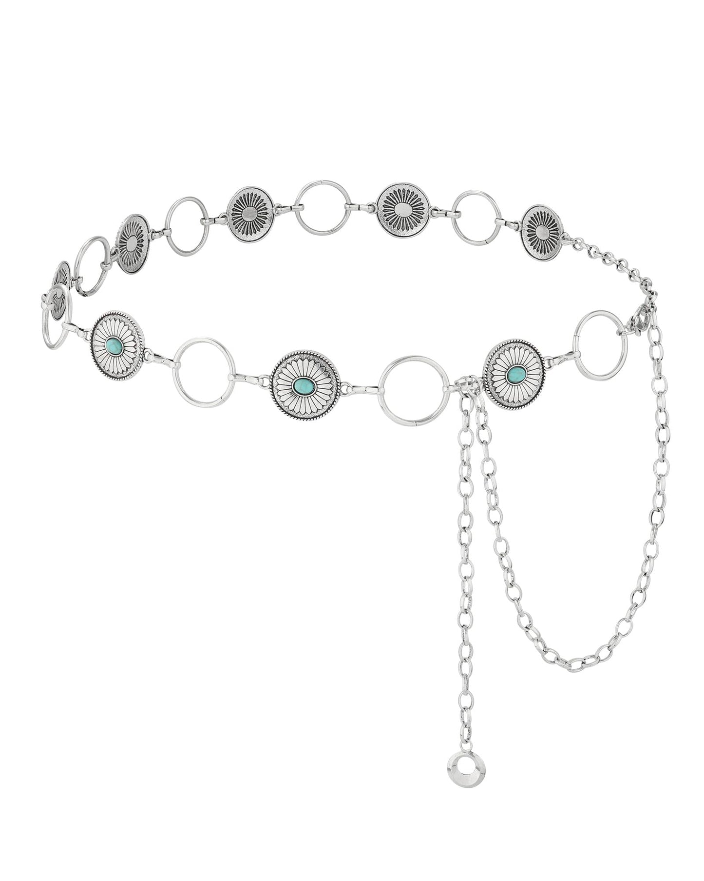 AWAYTR Western Turquoise Belt for Women - Cowgirl Concho Chain Belts for Jeans Dresses Country Concert Outfit